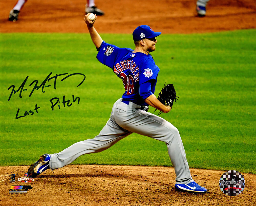 Mike Montgomery Signed Chicago Cubs 2016 World Series Game 7 Final Pitch 8x10 Photo w/Last Pitch - MON08P125 - Mike Montgomery Signed Chicago Cubs 2016 World Series Game 7 Final Pitch 8x10 Photo w/Last Pitch product image