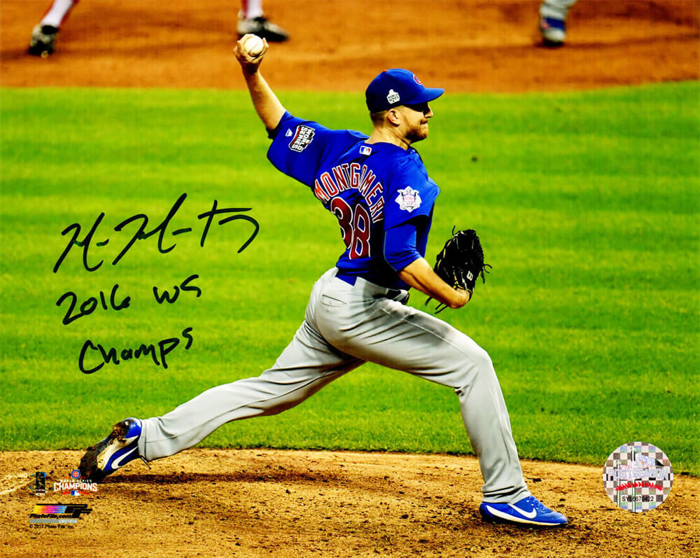 Mike Montgomery Signed Chicago Cubs 2016 World Series Game 7 Final Pitch 8x10 Photo w/2016 WS Champs - MON08P126 - Mike Montgomery Signed Chicago Cubs 2016 World Series Game 7 Final Pitch 8x10 Photo w/2016 WS Champs product image