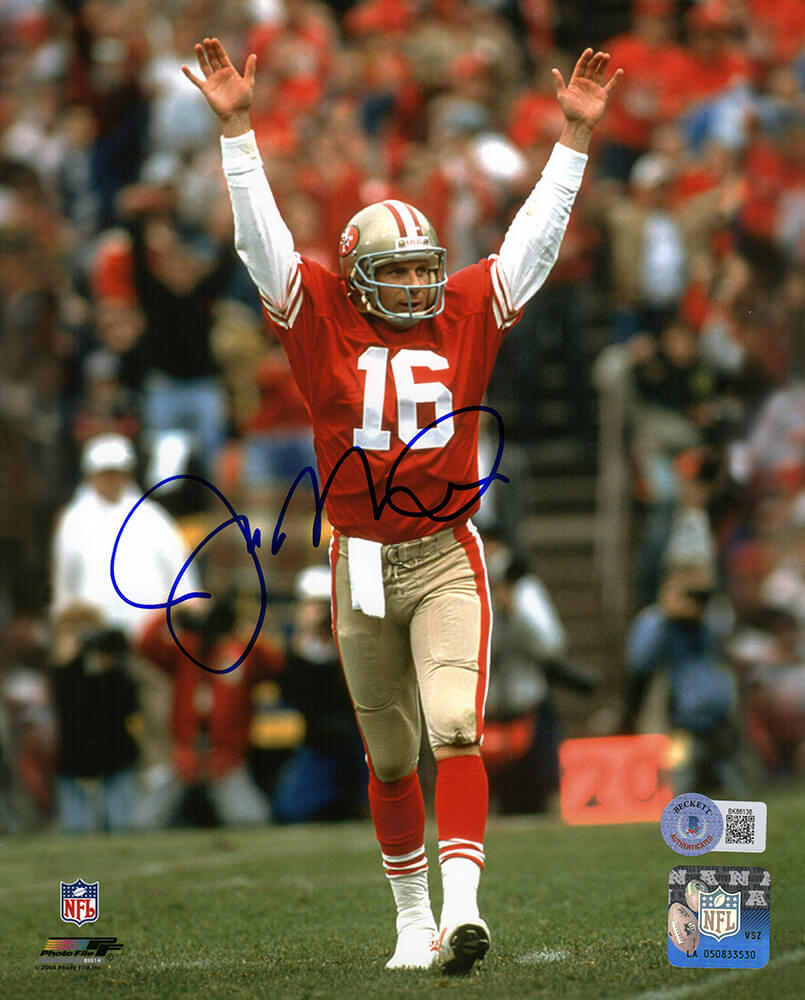 Joe Montana Signed San Francisco 49ers Arms Raised Red Jersey 8x10 Photo (Beckett) - MON08P309 - Joe Montana Signed San Francisco 49ers Arms Raised Red Jersey 8x10 Photo (Beckett) product image