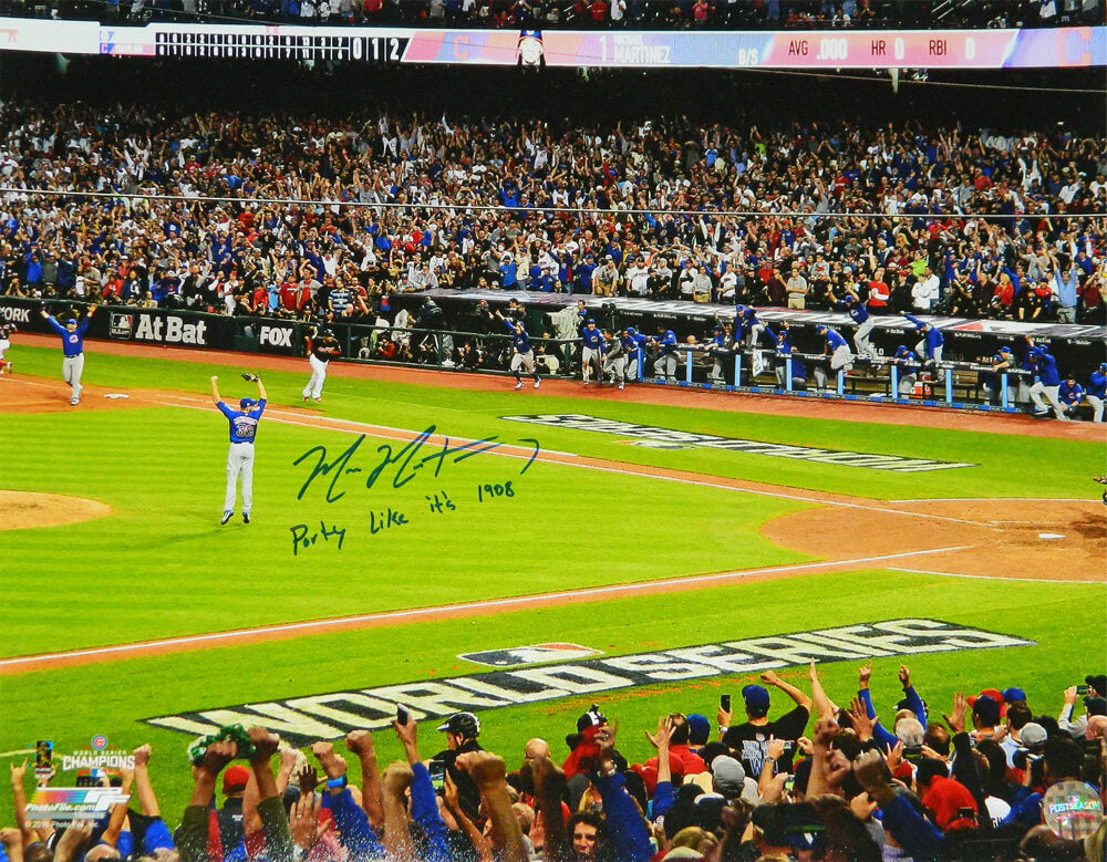 Mike Montgomery Signed Chicago Cubs 2016 World Series Game 7 Last Out 16x20 Photo w/Party Like It's 1908 - MON16P120 - Mike Montgomery Signed Chicago Cubs 2016 World Series Game 7 Last Out 16x20 Photo w/Party Like It's 1908 product image