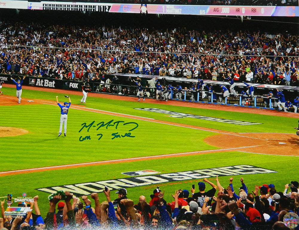 Mike Montgomery Signed Chicago Cubs 2016 World Series Game 7 Last Out 16x20 Photo w/Gm 7 Save - MON16P124 - Mike Montgomery Signed Chicago Cubs 2016 World Series Game 7 Last Out 16x20 Photo w/Gm 7 Save product image