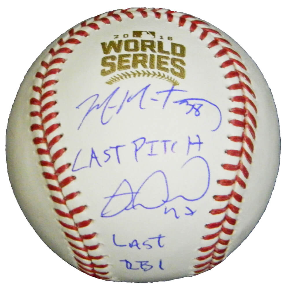 Mike Montgomery & Miguel Montero Dual Signed 2016 World Series Baseball w/Last Pitch, Last RBI - MONBSB111 - Mike Montgomery & Miguel Montero Dual Signed 2016 World Series Baseball w/Last Pitch, Last RBI product image
