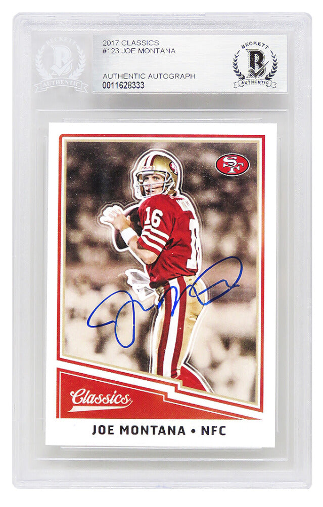 Joe Montana Signed San Francisco 49ers 2017 Panini Classics Football Trading Card #123 - (Beckett Encapsulated) - MONCAR302 - Joe Montana Signed San Francisco 49ers 2017 Panini Classics Football Trading Card #123 - (Beckett Encapsulated) product image