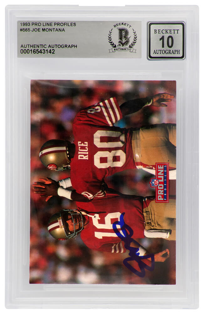 Joe Montana Signed 49ers 1993 Pro Line Profiles Football Card #565 - (Beckett - Auto Grade 10) - MONCAR308 - Joe Montana Signed 49ers 1993 Pro Line Profiles Football Card #565 - (Beckett - Auto Grade 10) product image