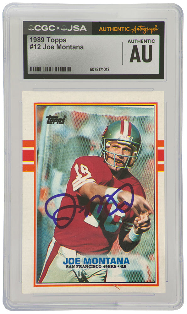 Joe Montana Signed 49ers 1989 Topps Football Trading Card #12  - (CGC x JSA Encapsulated) - MONCAR309 - Joe Montana Signed 49ers 1989 Topps Football Trading Card #12 - (CGC x JSA Encapsulated) product image