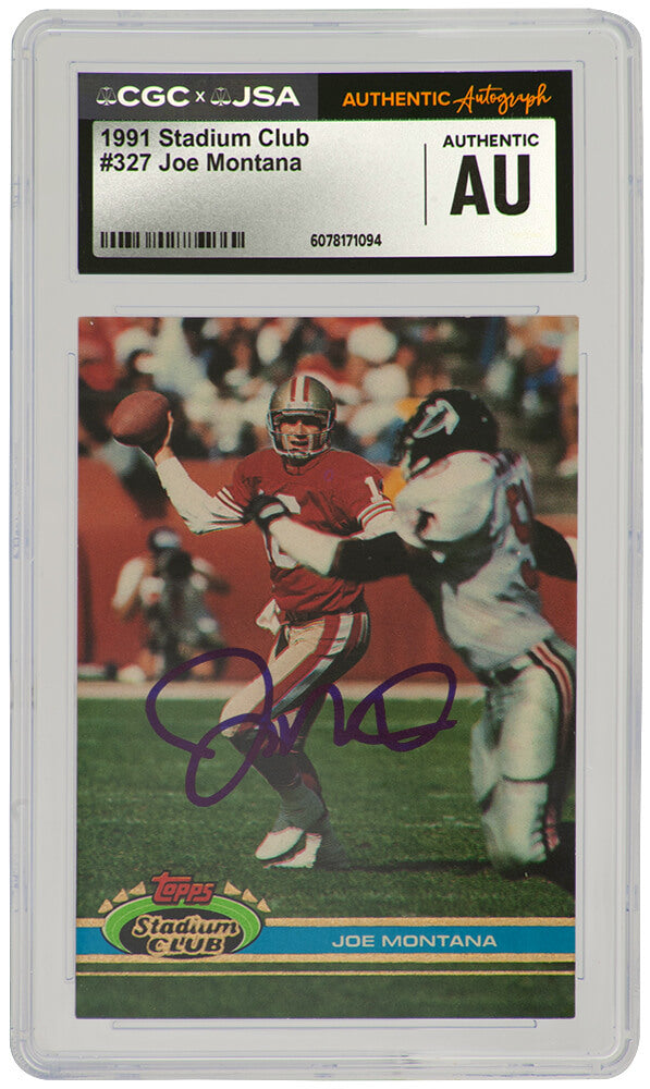 Joe Montana Signed 49ers 1991 Stadium Club Football Trading Card #327  - (CGC x JSA Encapsulated) - MONCAR310 - Joe Montana Signed 49ers 1991 Stadium Club Football Trading Card #327 - (CGC x JSA Encapsulated) product image