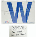 Mike Montgomery Signed Chicago Cubs 27x37 White W Flag w/Last Pitch, 16 WS Champs - MONFLG122 - Mike Montgomery Signed Chicago Cubs 27x37 White W Flag w/Last Pitch, 16 WS Champs product image