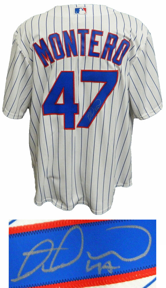 Miguel Montero Signed Chicago Cubs White Pinstripe Majestic Replica Jersey - MONJRY102 - Miguel Montero Signed Chicago Cubs White Pinstripe Majestic Replica Jersey product image