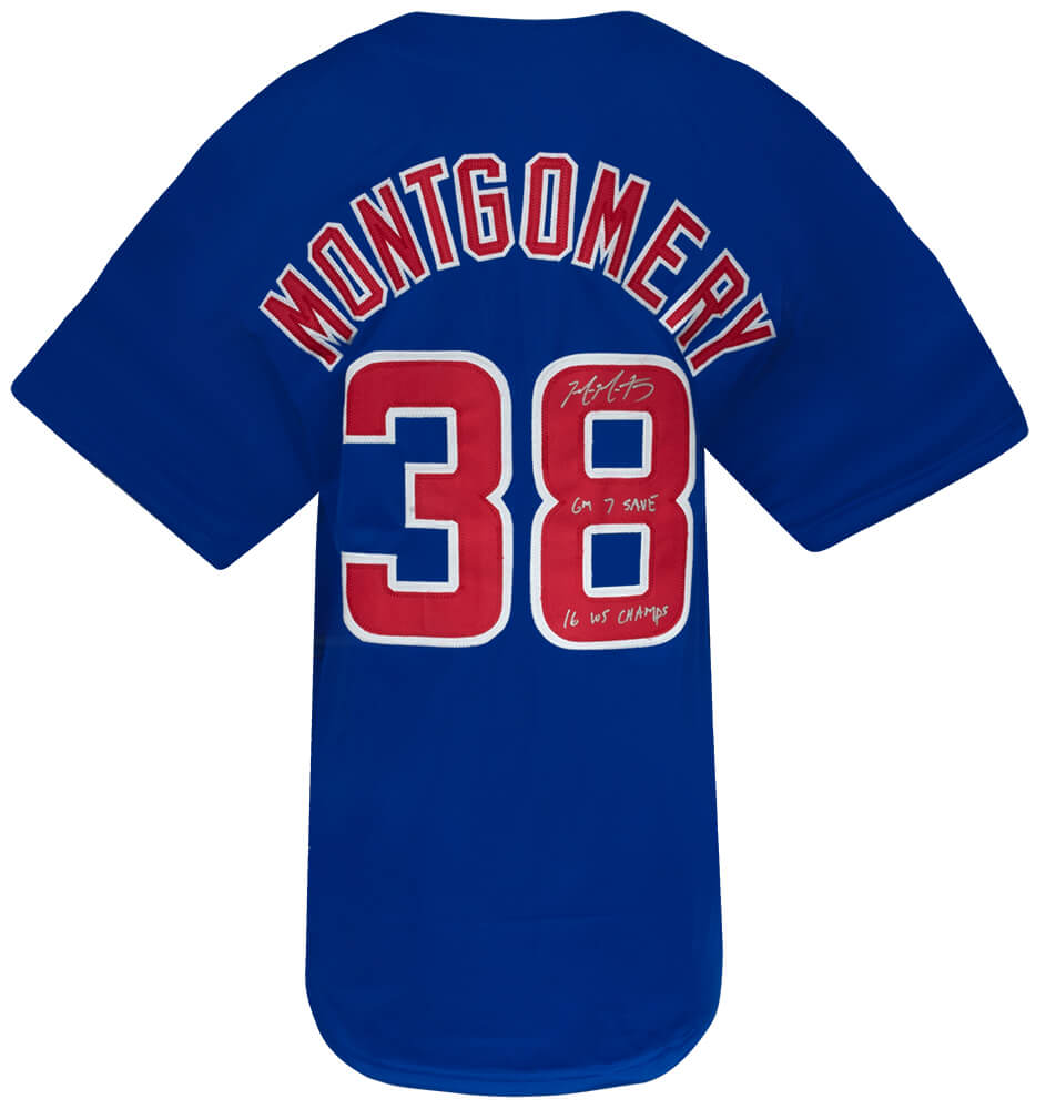 Mike Montgomery Signed Blue Custom Baseball Jersey w/16 WS Champs, Gm 7 Save - MONJRY127 - Mike Montgomery Signed Blue Custom Baseball Jersey w/16 WS Champs, Gm 7 Save product image
