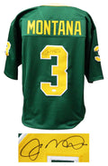 Joe Montana Signed Green T/B Custom College Football Jersey (JSA) - MONJRY304 - Joe Montana Signed Green T/B Custom College Football Jersey (JSA) product image