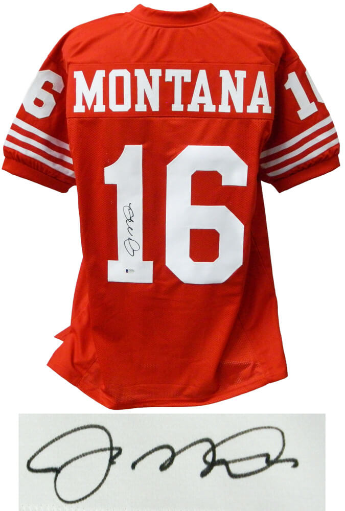 Joe Montana Signed Red Custom Football Jersey (Beckett) - MONJRY305 - Joe Montana Signed Red Custom Football Jersey (Beckett) product image