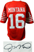 Joe Montana Signed Red Throwback Custom Football Jersey (JSA) - MONJRY306 - Joe Montana Signed Red Throwback Custom Football Jersey (JSA) product image