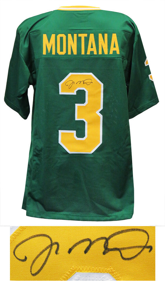 Joe Montana Signed Green Throwback Custom College Football Jersey - MONJRY309 - Joe Montana Signed Green Throwback Custom College Football Jersey product image