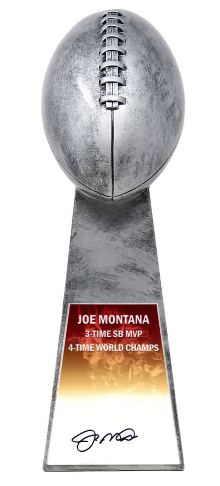 Joe Montana Signed Football World Champion 15 Inch Silver Replica Trophy - MONTRO301 - Joe Montana Signed Football World Champion 15 Inch Silver Replica Trophy product image