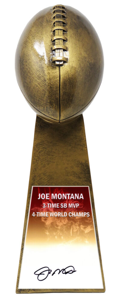 Joe Montana Signed Football World Champion 15 Inch Gold Replica Trophy - MONTRO302 - Joe Montana Signed Football World Champion 15 Inch Gold Replica Trophy product image