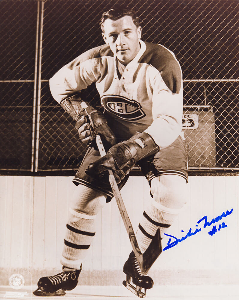 Dickie Moore Signed Montreal Canadiens Hockey Pose B&W 8x10 Photo - MOO08P400 - Dickie Moore Signed Montreal Canadiens Hockey Pose B&W 8x10 Photo product image