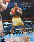 Michael Moorer Signed Boxing Gold Trunks Action 16x20 Photo w/Double M - MOO16P500 - Michael Moorer Signed Boxing Gold Trunks Action 16x20 Photo w/Double M product image