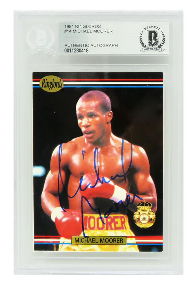 Michael Moorer Signed 1991 Ringlords Boxing Trading Card #14 - (Beckett Encapsulated) - MOOCAR501 - Michael Moorer Signed 1991 Ringlords Boxing Trading Card #14 - (Beckett Encapsulated) product image