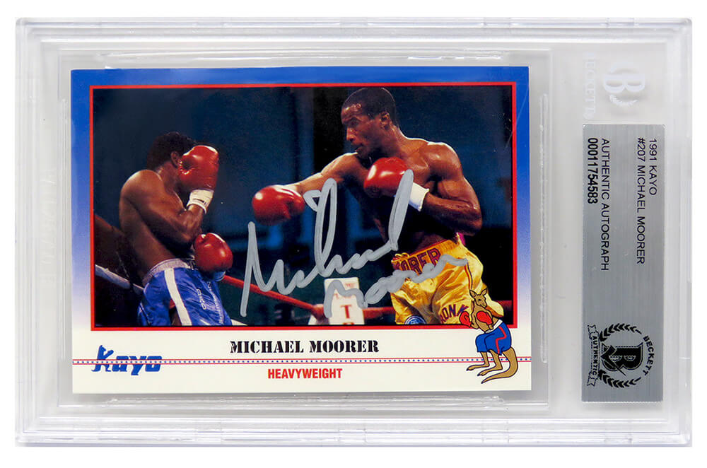 Michael Moorer Signed 1991 Kayo Boxing Trading Card #207 - (Beckett Encapsulated) - MOOCAR504 - Michael Moorer Signed 1991 Kayo Boxing Trading Card #207 - (Beckett Encapsulated) product image