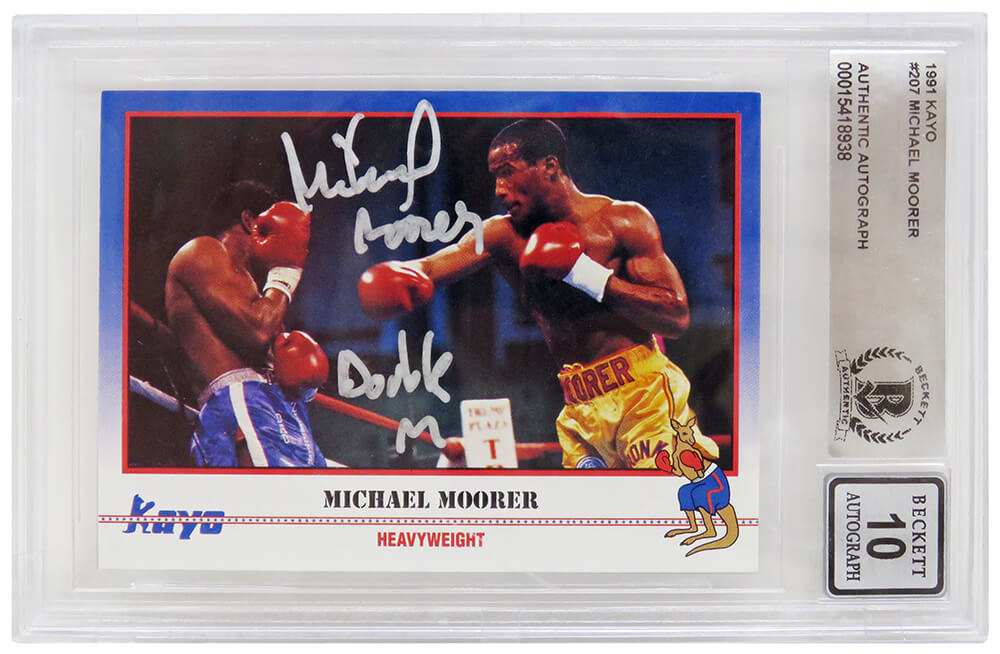 Michael Moorer Signed 1991 Kayo Boxing Trading Card #207 w/Double M - (Beckett - Auto Grade 10) - MOOCAR509 - Michael Moorer Signed 1991 Kayo Boxing Trading Card #207 w/Double M - (Beckett - Auto Grade 10) product image