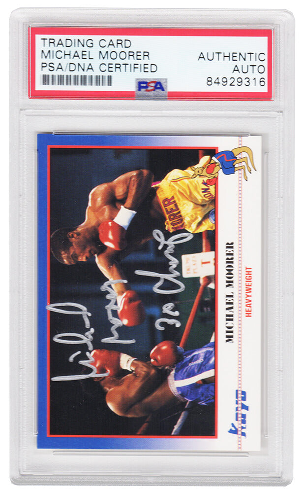 Michael Moorer Signed 1991 Kayo Boxing Trading Card #207 w/3x Champ - (PSA Encapsulated) - MOOCAR513 - Michael Moorer Signed 1991 Kayo Boxing Trading Card #207 w/3x Champ - (PSA Encapsulated) product image