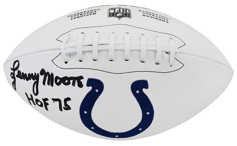 Lenny Moore Signed Colts Logo White Panel Full Size Football w/HOF'75 - MOOFTB305 - Lenny Moore Signed Colts Logo White Panel Full Size Football w/HOF'75 product image