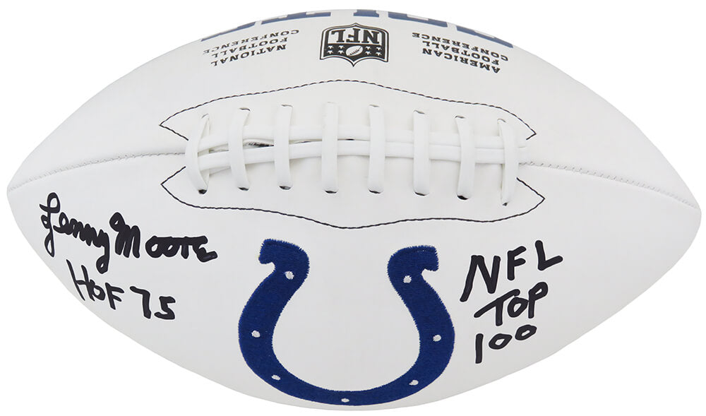 Lenny Moore Signed Colts Logo White Panel Full Size Football w/HOF'75, NFL Top 100 - MOOFTB307 - Lenny Moore Signed Colts Logo White Panel Full Size Football w/HOF'75, NFL Top 100 product image