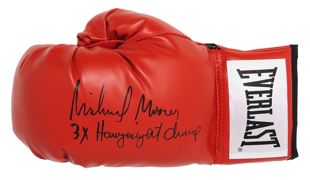 Michael Moorer Signed Everlast Red Boxing Glove w/3x Heavyweight Champ - MOOGLV502 - Michael Moorer Signed Everlast Red Boxing Glove w/3x Heavyweight Champ product image