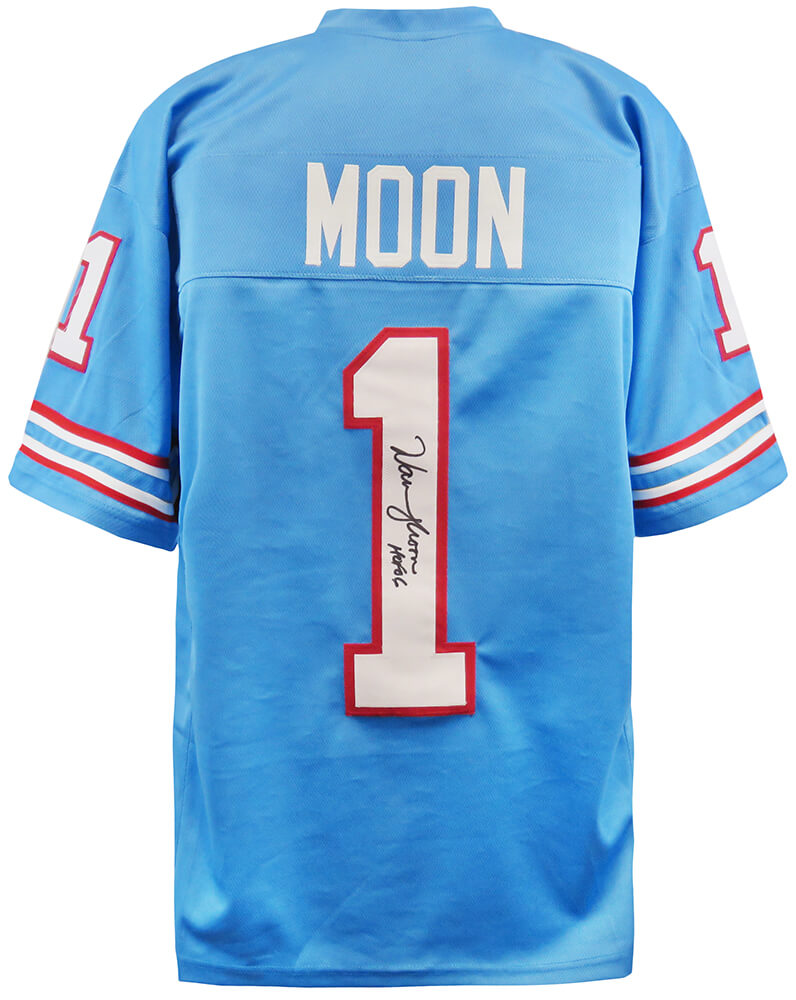 Warren Moon Signed Blue T/B Custom Football Jersey w/HOF'06 - MOOJRY301 - Warren Moon Signed Blue T/B Custom Football Jersey w/HOF'06 product image