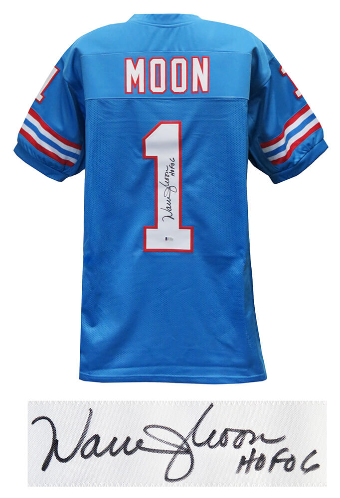 Warren Moon Signed Blue Throwback Custom Jersey w/HOF'06 - MOOJRY303 - Warren Moon Signed Blue Throwback Custom Jersey w/HOF'06 product image