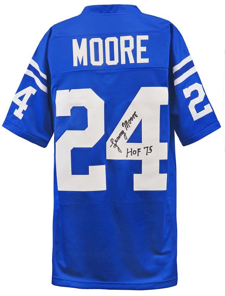 Lenny Moore Signed Blue Throwback Custom Football Jersey w/HOF 75 - MOOJRY310 - Lenny Moore Signed Blue Throwback Custom Football Jersey w/HOF 75 product image