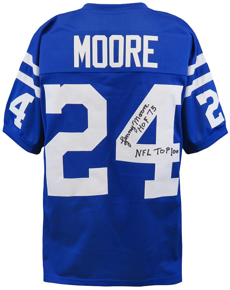 Lenny Moore Signed Blue Throwback Custom Football Jersey w/HOF 75, NFL Top 100 - MOOJRY312 - Lenny Moore Signed Blue Throwback Custom Football Jersey w/HOF 75, NFL Top 100 product image