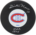Dickie Moore Signed Montreal Canadiens Logo Hockey Puck w/HHOF 1974 - MOOPUC400 - Dickie Moore Signed Montreal Canadiens Logo Hockey Puck w/HHOF 1974 product image