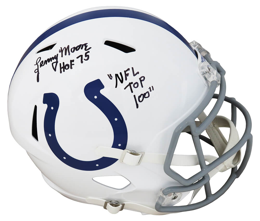Lenny Moore Signed Colts Riddell Full Size Speed Replica Helmet w/HOF'75, NFL Top 100 - MOOREP312 - Lenny Moore Signed Colts Riddell Full Size Speed Replica Helmet w/HOF'75, NFL Top 100 product image