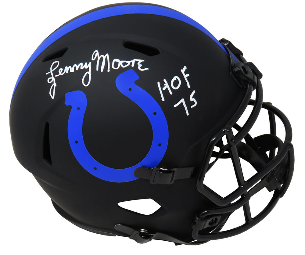 Lenny Moore Signed Colts Eclipse Black Matte Riddell Full Size Speed Replica Helmet w/HOF'75 - MOOREP313 - Lenny Moore Signed Colts Eclipse Black Matte Riddell Full Size Speed Replica Helmet w/HOF'75 product image