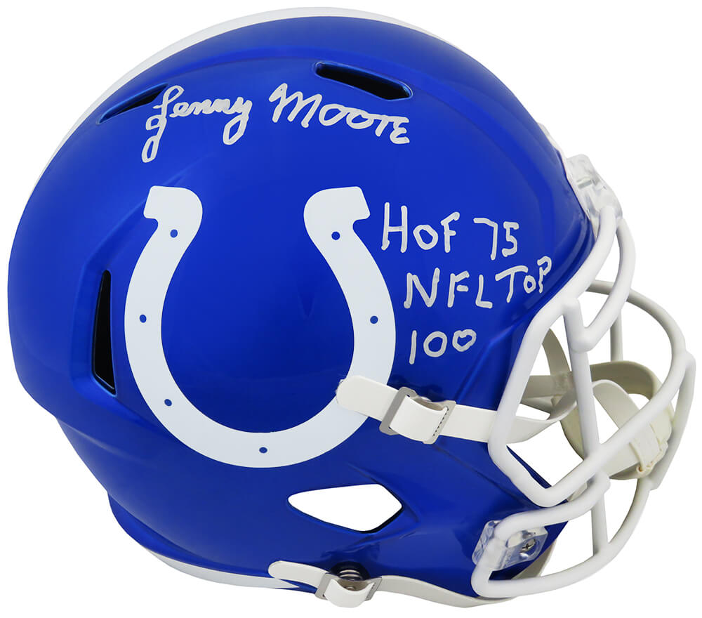 Lenny Moore Signed Colts FLASH Riddell Full Size Speed Replica Helmet w/HOF'75, NFL Top 100 - MOOREP316 - Lenny Moore Signed Colts FLASH Riddell Full Size Speed Replica Helmet w/HOF'75, NFL Top 100 product image