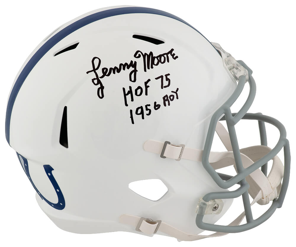 Lenny Moore Signed Colts Throwback (1956 Style) Riddell Full Size Speed Replica Helmet w/HOF'75, 1956 ROY - MOOREP330 - Lenny Moore Signed Colts Throwback (1956 Style) Riddell Full Size Speed Replica Helmet w/HOF'75, 1956 ROY product image