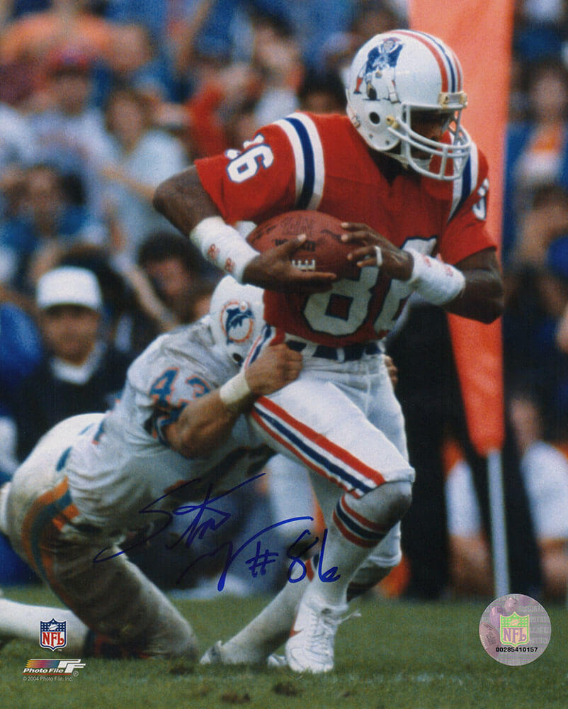 Stanley Morgan Signed New England Patriots Red Jersey Action 8x10 Photo - MOR08P330 - Stanley Morgan Signed New England Patriots Red Jersey Action 8x10 Photo product image
