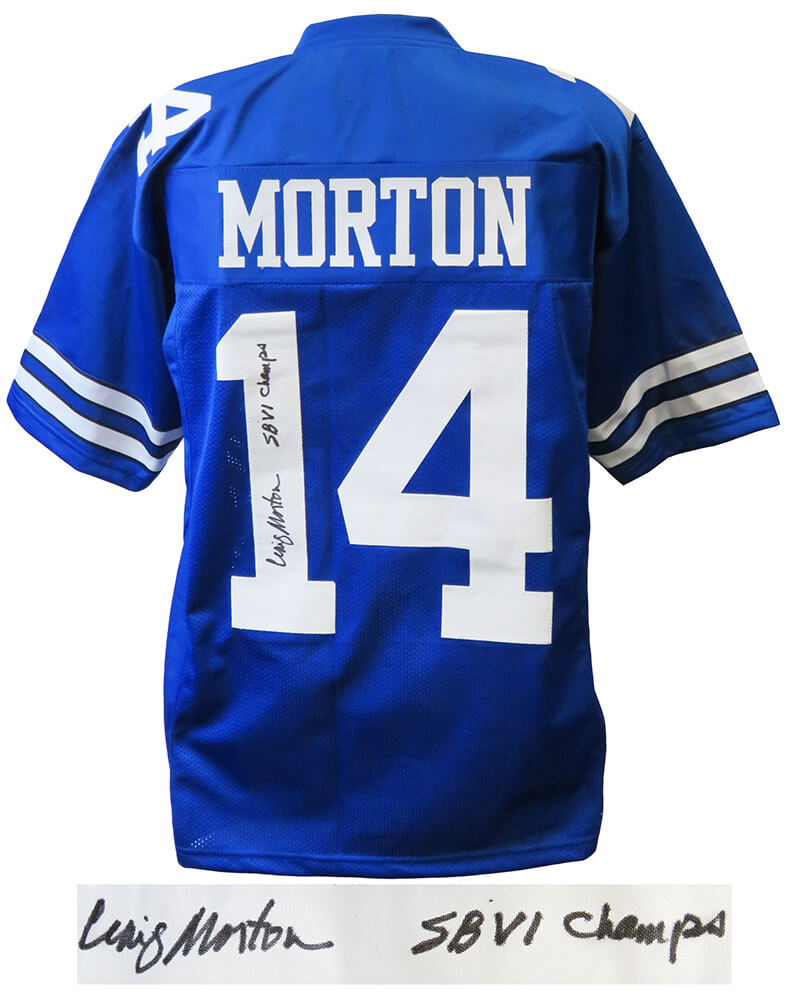 Craig Morton Signed Blue Custom Football Jersey w/SB VI Champs - MORJRY310 - Craig Morton Signed Blue Custom Football Jersey w/SB VI Champs product image