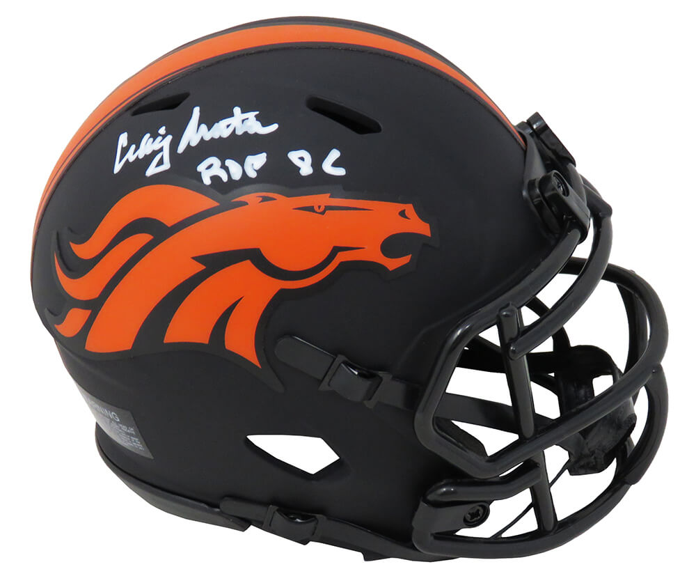 Craig Morton Signed Denver Broncos Eclipse Black Matte Riddell Speed Mini Helmet w/ROF'88 - MORMIN322 - Craig Morton Signed Denver Broncos Eclipse Black Matte Riddell Speed Mini Helmet w/ROF'88 product image