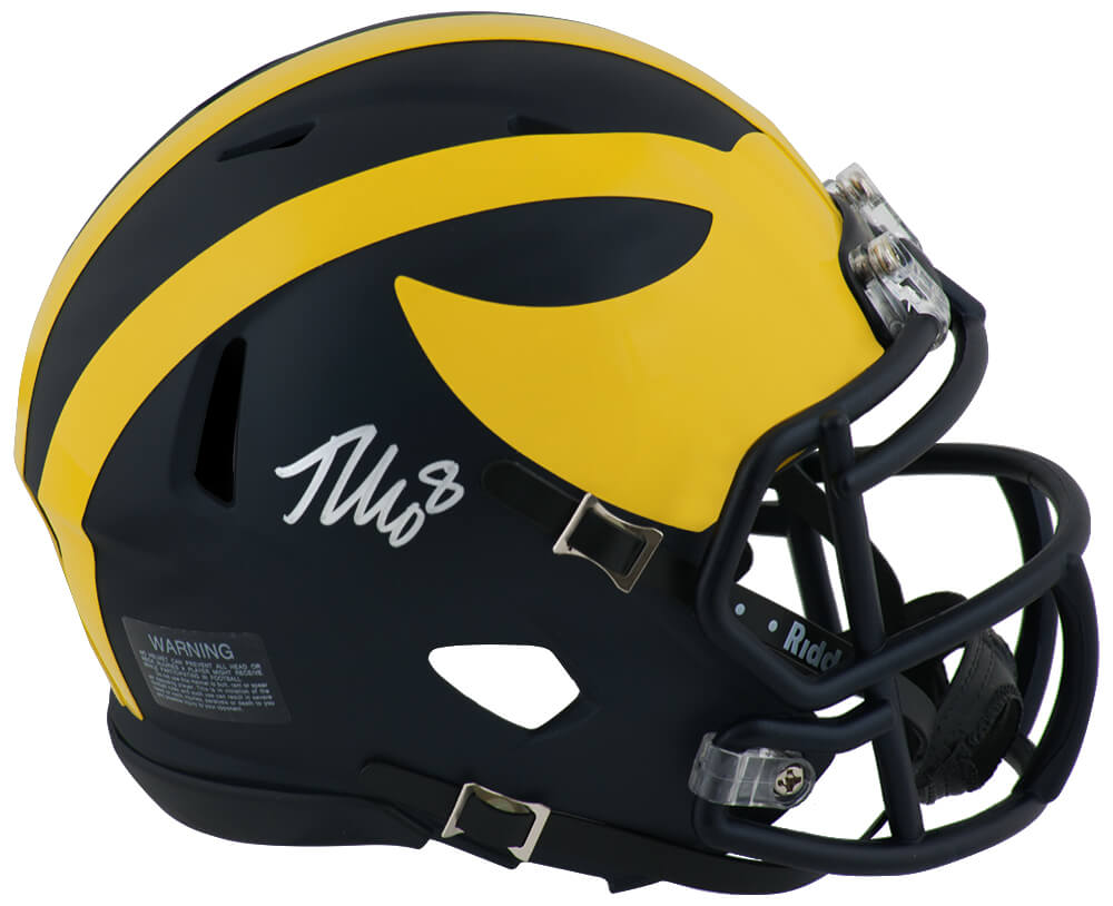 Tyler Morris Signed Michigan Wolverines Riddell Speed Mini Helmet - MORMIN330 - Tyler Morris Signed Michigan Wolverines Riddell Speed Mini Helmet product image