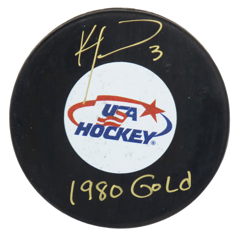 Ken Morrow Signed USA Hockey Logo Hockey Puck w/1980 Gold - MORPUC401 - Ken Morrow Signed USA Hockey Logo Hockey Puck w/1980 Gold product image