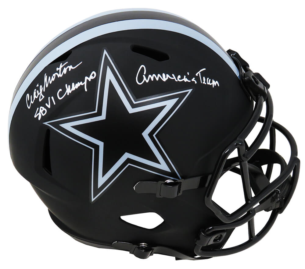 Craig Morton Signed Dallas Cowboys Eclipse Black Matte Riddell Full Size Speed Replica Helmet w/SB VI Champs, America's Team - MORREP301 - Craig Morton Signed Dallas Cowboys Eclipse Black Matte Riddell Full Size Speed Replica Helmet w/SB VI Champs, America's Team product image