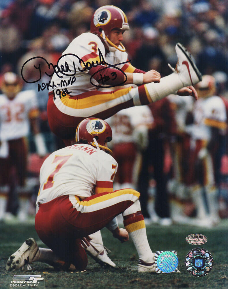 Mark Moseley Signed Washington Football Team White Jersey Kicking Action 8x10 Photo w/NFL MVP 1982 - MOS08P305TW - Mark Moseley Signed Washington Football Team White Jersey Kicking Action 8x10 Photo w/NFL MVP 1982 product image