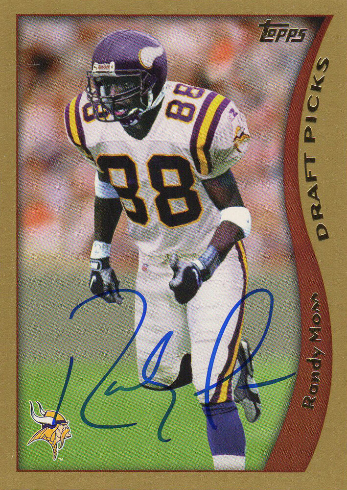 Randy Moss Signed Minnesota Vikings 1998 Topps Rookie Football Trading Card #352 - MOSCAR301 - Randy Moss Signed Minnesota Vikings 1998 Topps Rookie Football Trading Card #352 product image