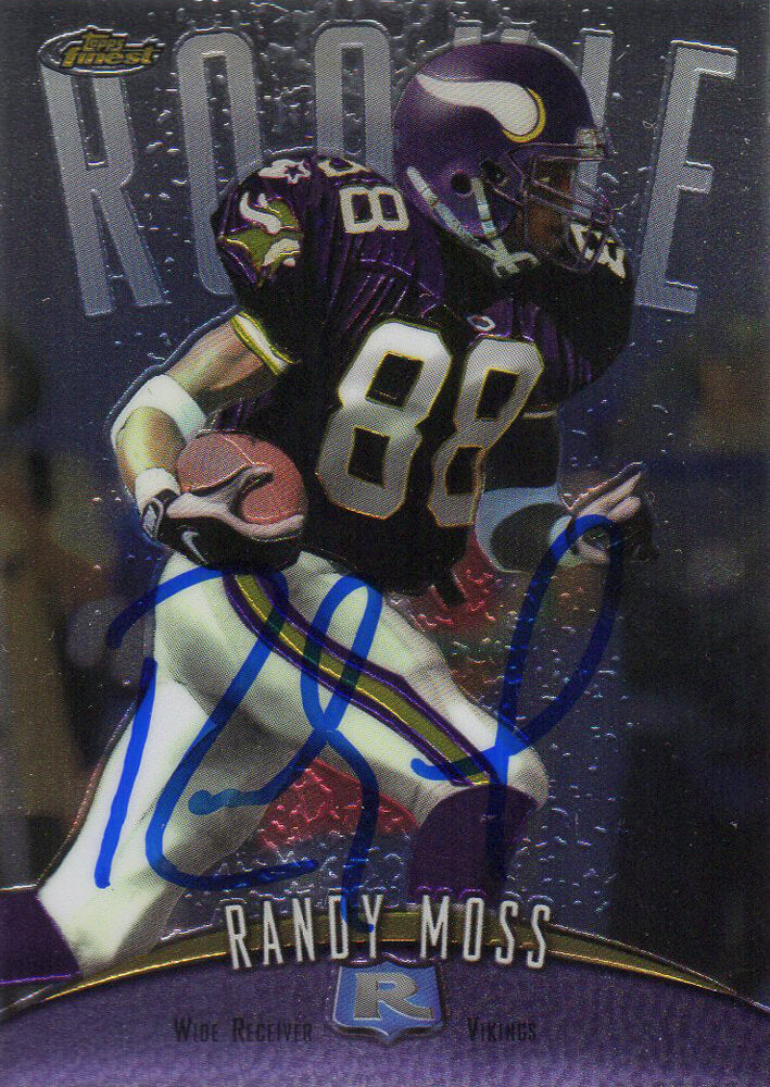 Randy Moss Signed Minnesota Vikings 1998 Topps Finest Rookie Football Trading Card #135 - MOSCAR302 - Randy Moss Signed Minnesota Vikings 1998 Topps Finest Rookie Football Trading Card #135 product image