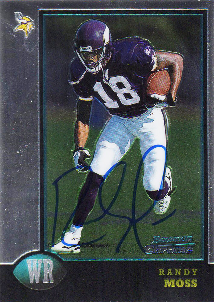 Randy Moss Signed Minnesota Vikings 1998 Bowman Chrome Rookie Football Trading Card #182 - MOSCAR303 - Randy Moss Signed Minnesota Vikings 1998 Bowman Chrome Rookie Football Trading Card #182 product image