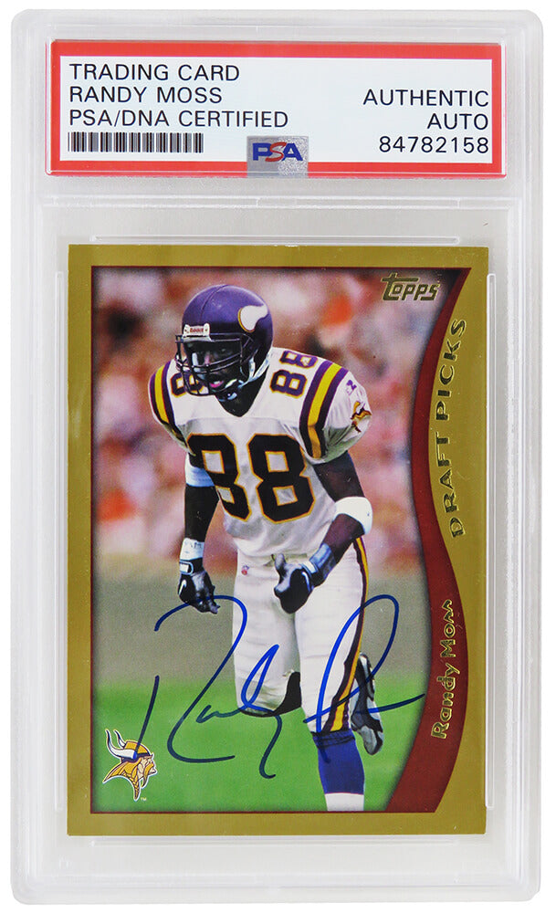 Randy Moss Signed Minnesota Vikings 1998 Topps Football Rookie Trading Card #352 (PSA Encapsulated) - MOSCAR309 - Randy Moss Signed Minnesota Vikings 1998 Topps Football Rookie Trading Card #352 (PSA Encapsulated) product image