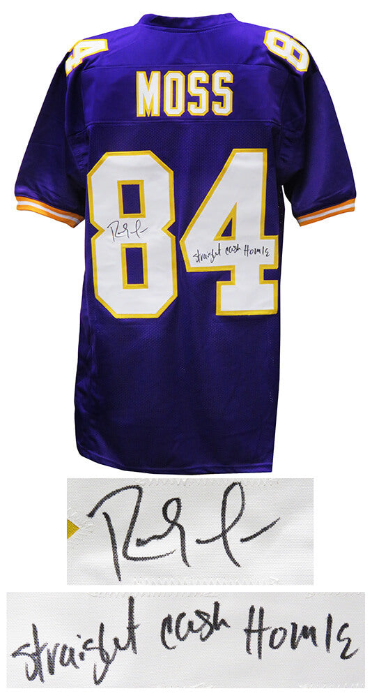 Randy Moss Signed Purple Custom Football Jersey w/Straight Cash Homie - MOSJRY303 - Randy Moss Signed Purple Custom Football Jersey w/Straight Cash Homie product image