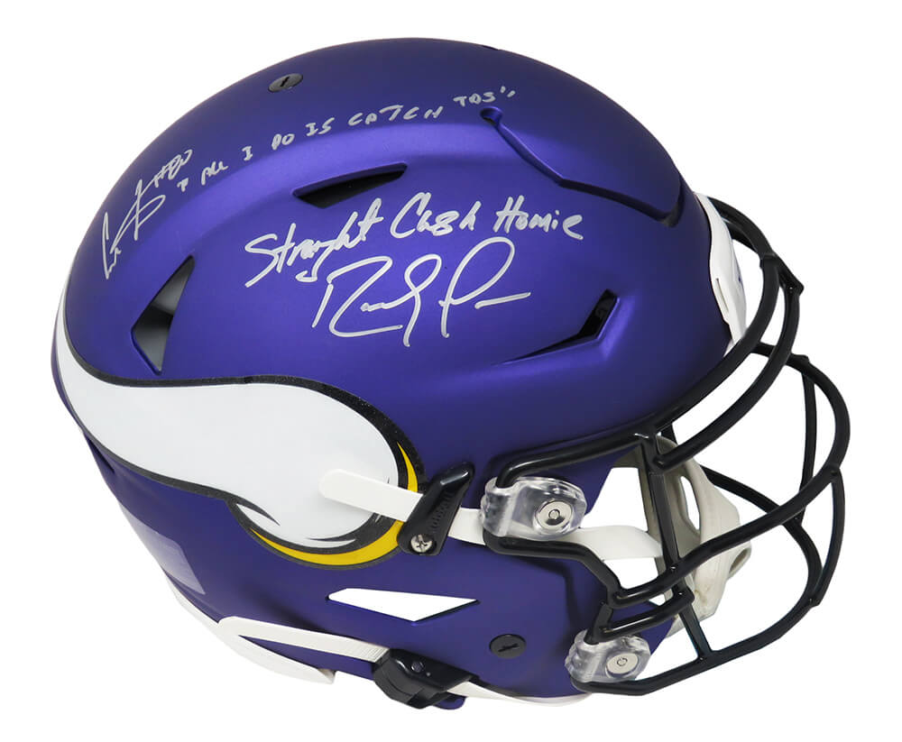 Randy Moss & Cris Carter Signed Minnesota Vikings Riddell SpeedFlex Auth Helmet w/Straight Cash Homie, Catch TD's - MOSPRO302 - Randy Moss & Cris Carter Signed Minnesota Vikings Riddell SpeedFlex Auth Helmet w/Straight Cash Homie, Catch TD's product image